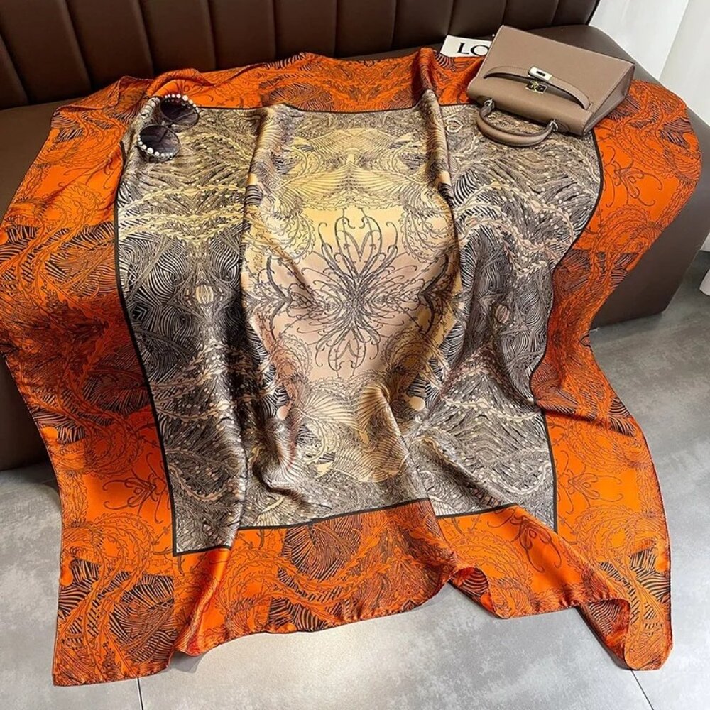 2/$30 NEW Colorful Bohemian Nature Mosaic Printed Silky Fashion Scarf - Picture 3 of 12